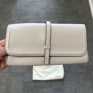 Annabel Ingal Cream Pebble Leather Clutch with Wallet Components